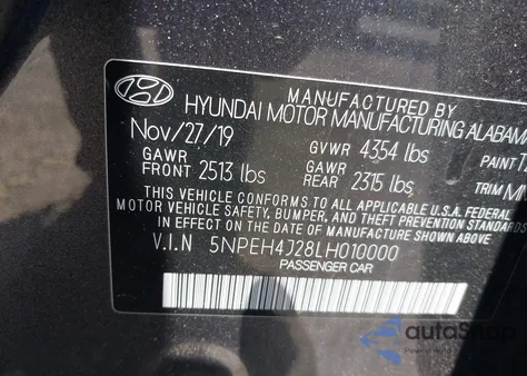 2020 Hyundai Sonata Limited z USA, uszkodzony, nr VIN 5NPEH4J28LH010000